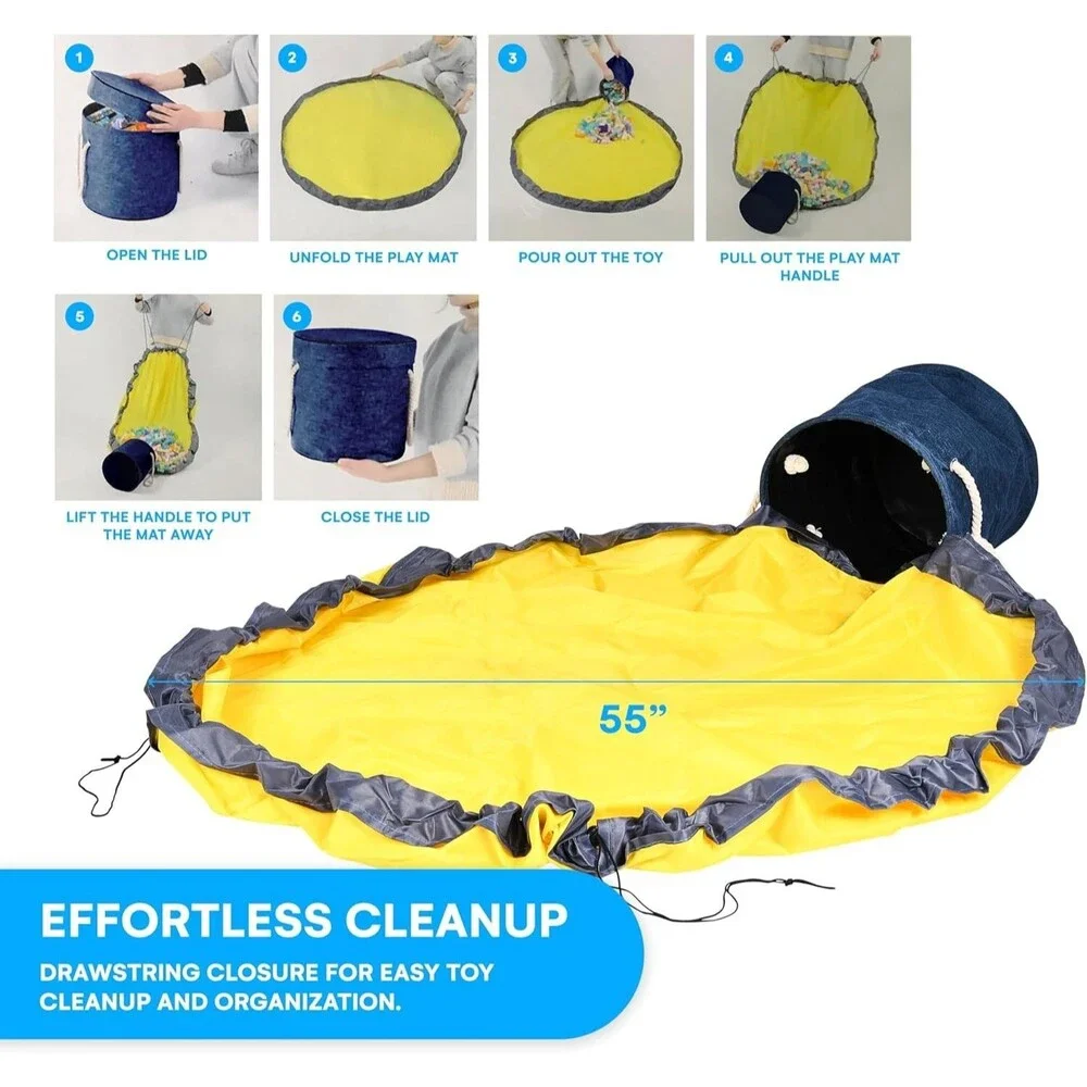 Large Toy Storage Basket and Play Mat for Kids Foldable Storage Organizer Box - Picture 4 of 6